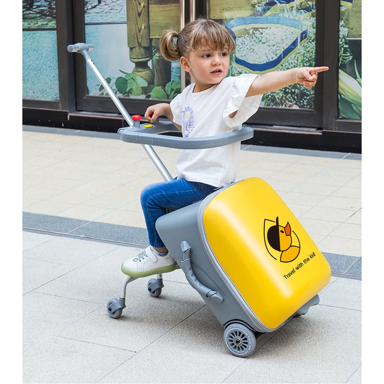 [Hàng sẵn] Vali du lịch trẻ kiêm xe ngồi  20inch có khóa hải quan chắc,tặng khung an toàn và đệm ngồi kèm sticker cho bé