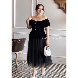 Set Áo Nhung chân váy lưới Thiết kế Bigsize