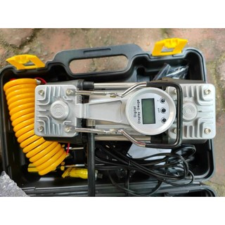 Bơm lốp xe ô tô 2 xi lanh công suất lớn 280W kèm hộp đựng dụng cụ - Máy Bơm Lốp Xe Hơi đồng hồ điện tử hiển thị áp suất