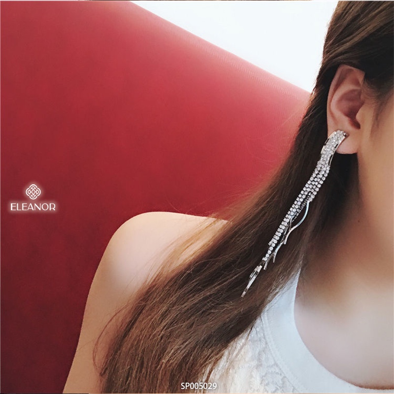 Bông tai nữ dáng dài Eleanor Accessories tua rua đính đá phụ kiện trang sức 5029