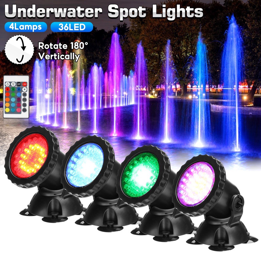 Đèn Led 4 Bóng RGB (Đổi Màu) Chống Thấm Nước Trang Trí Hồ Cá Kèm Điều Khiển Từ Xa Thay Đổi Màu +Bộ Chuyển Nguồn