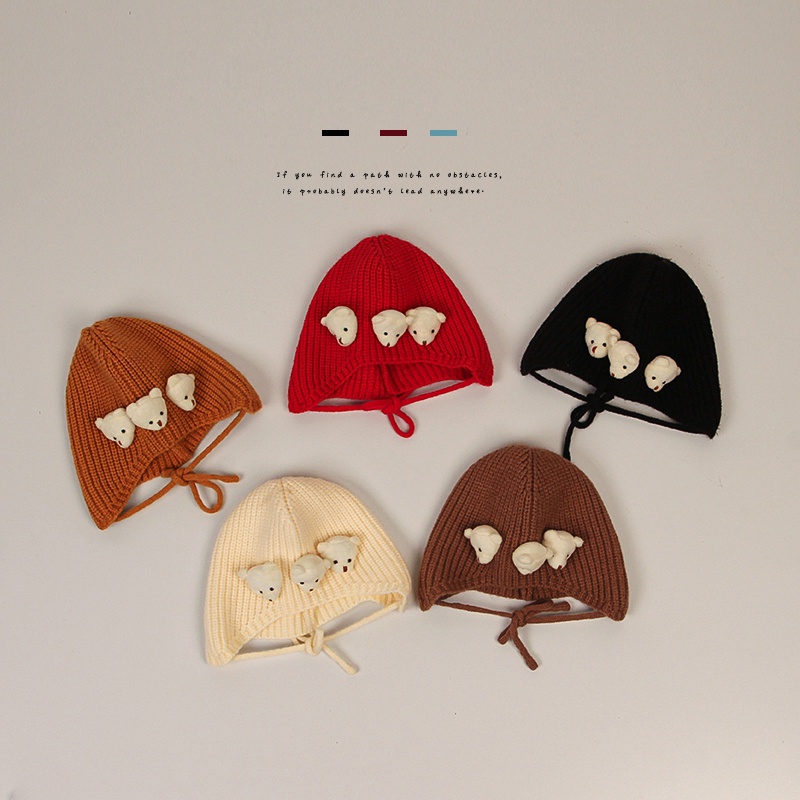 Mũ Len Dệt Kim Giữ Ấm Tai Hình Gấu Siêu Dễ Thương Phong Cách Hàn Quốc Cho Bé