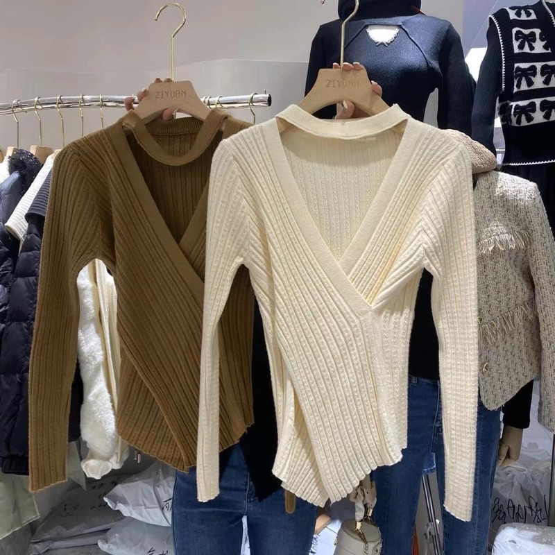 ÁO LEN VẠT CHÉO DÂY CỔ CHOKER SIÊU XINH