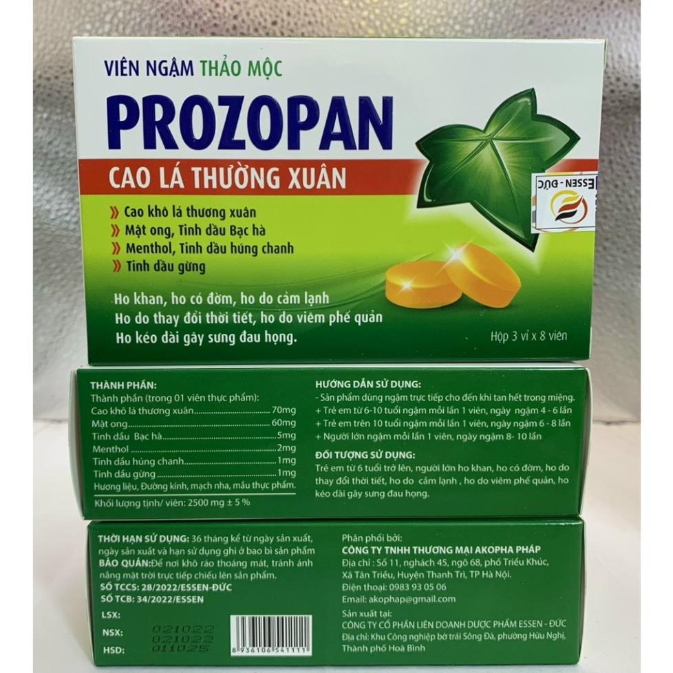 Viên Ngậm cao lá thường xuân Prozopan Mật ong Chanh Đào giảm ho, giảm đau rát cổ họng, bị khản tiếng