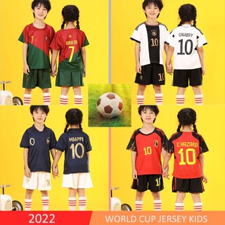  2022 Đội tuyển Quốc gia Jersey Trẻ em Bồ Đào Nha Ronaldo Mbappe Jersey Bóng đá Bé trai Bé gái Thanh thiếu niên Quần áo tập bóng đá 