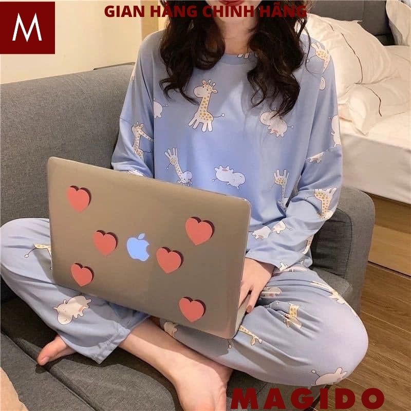 Bộ ngủ nữ pijama dài tay chất thun cotton họa tiết hoạt hình hot, Đồ ngủ nữ thu đông cute nhiều màu siêu xinh - MAGIDO