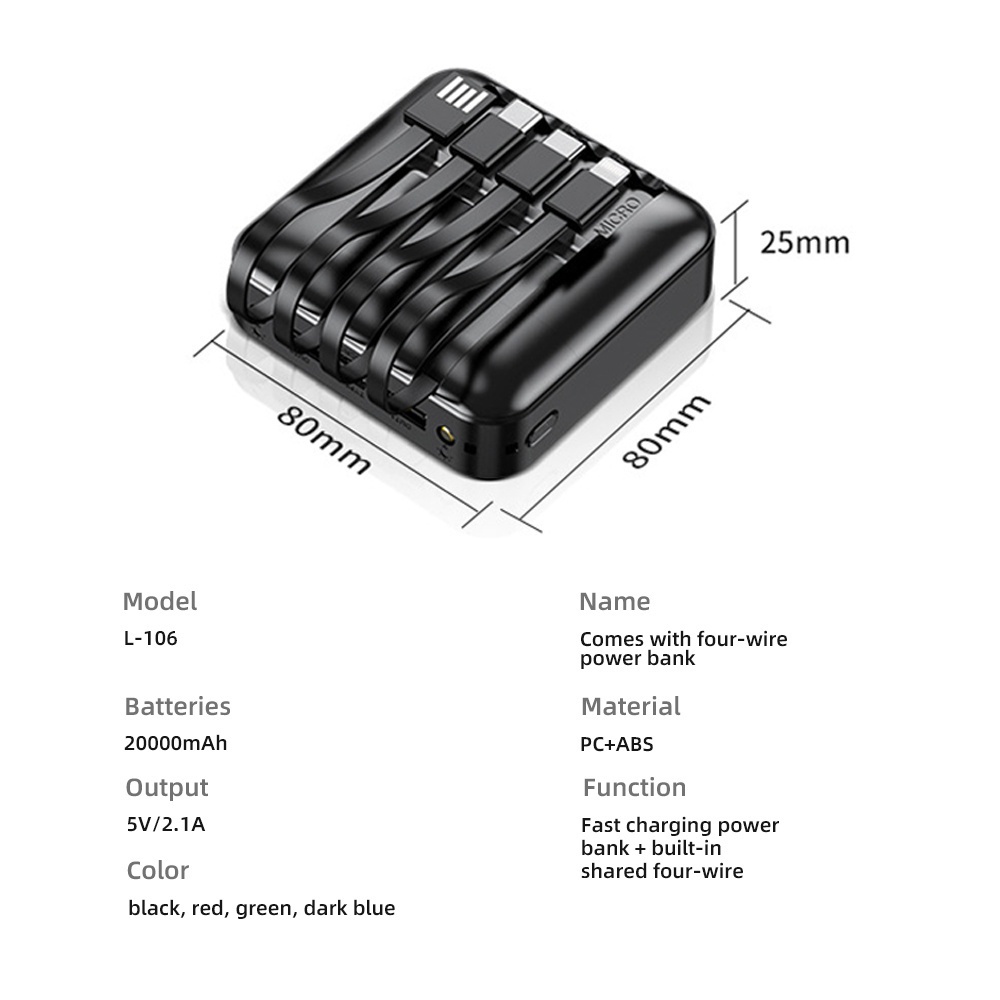Hộp Sạc Dự Phòng 4 Trong 1 Mini Có Màn Hình LED Hiển Thị Cổng Micro USB Type C 20000mAh