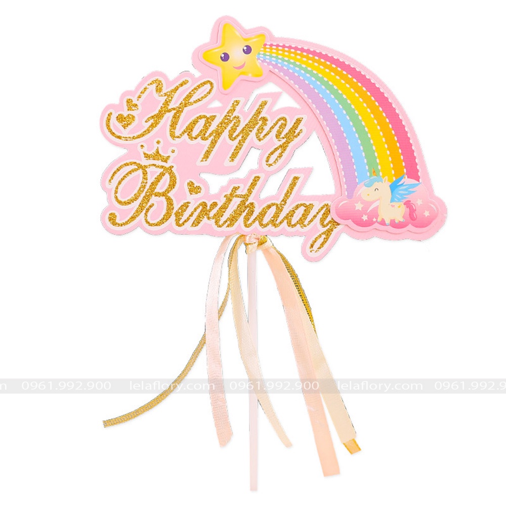 Que cắm Happy Birthday cầu vồng, topper trang trí bánh sinh nhật (1 cái) - QCB0004