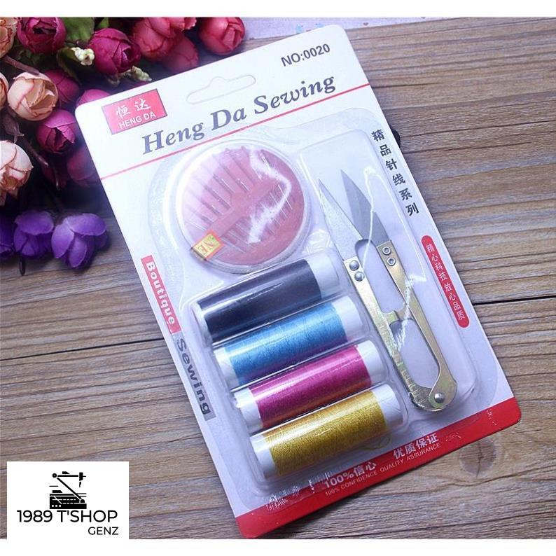 Combo 4 Cuộn Chỉ Đủ Màu Và 8 Kim Khâu Các Loại,1 Kéo Cắt Dùng Sửa Chữa May Vá Gia Đình
