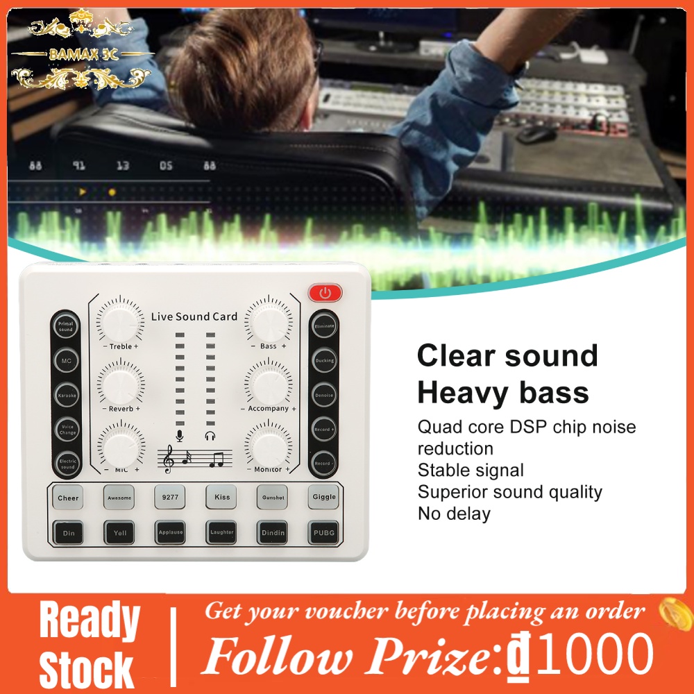 Bamaxis Live Sound Card Multiple Effects Voice Changing Mini Mixer Board for Streaming Home KTV
