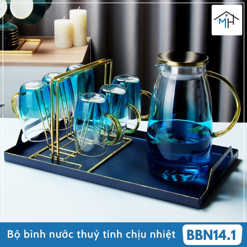 Bộ bình nước thuỷ tinh chịu nhiệt - BBN14.1 - Xanh