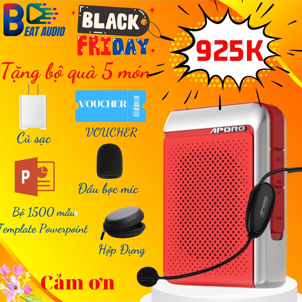 Máy trợ giảng không dây Aporo T18 Hỗ trợ thẻ TF, AUX, Ghi âm, FM, Bluetooth,Usb - Loa trợ giảng Aporo