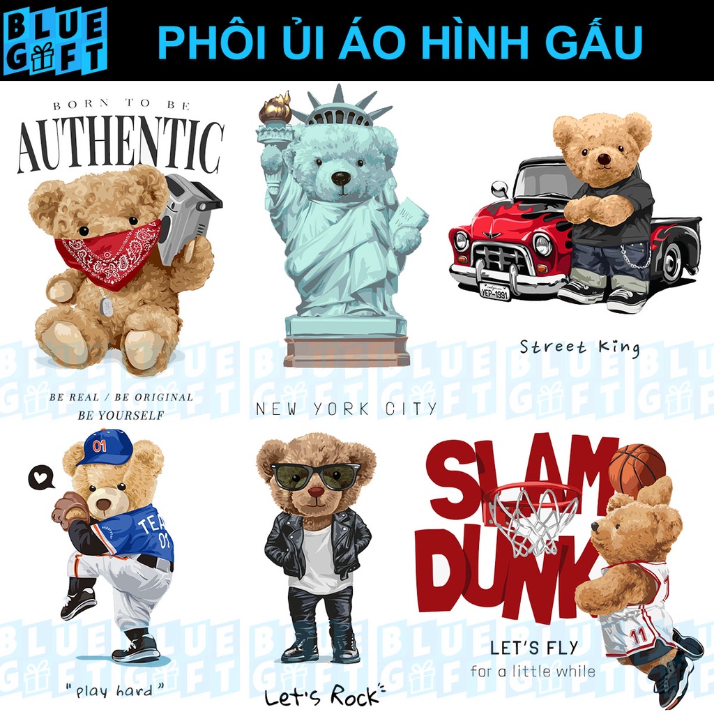 Hình ủi, Hình Ép Nhiệt Gấu G18 - Blue Gift