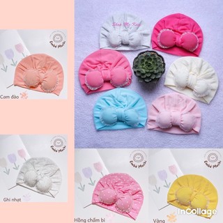 Mũ Turban nơ bông cho bé mẫu có viền ren