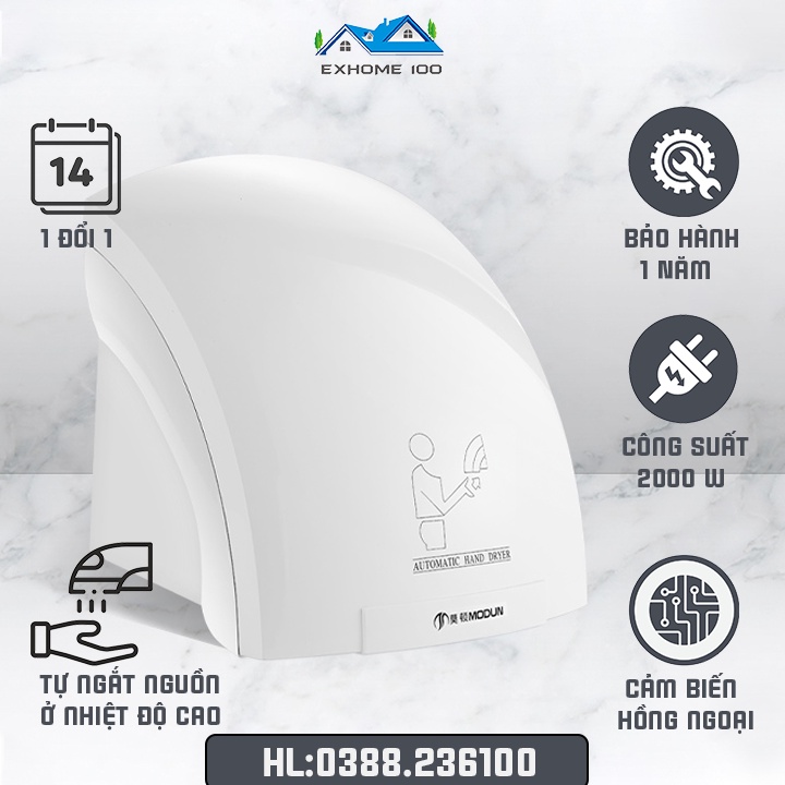 Máy sấy tay cảm biến hồng ngoại, Máy sấy khô tay tự động, Thiết bị vệ sinh cảm ứng công suất lớn sấy khô tay siêu nhanh.