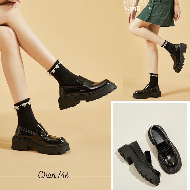 Giày Loafer đế cao 6cm  giày mũi tròn vintage Ulzzang Oxford Lolita nữ đế dày phong cách Anh Quốc Nhật Bản