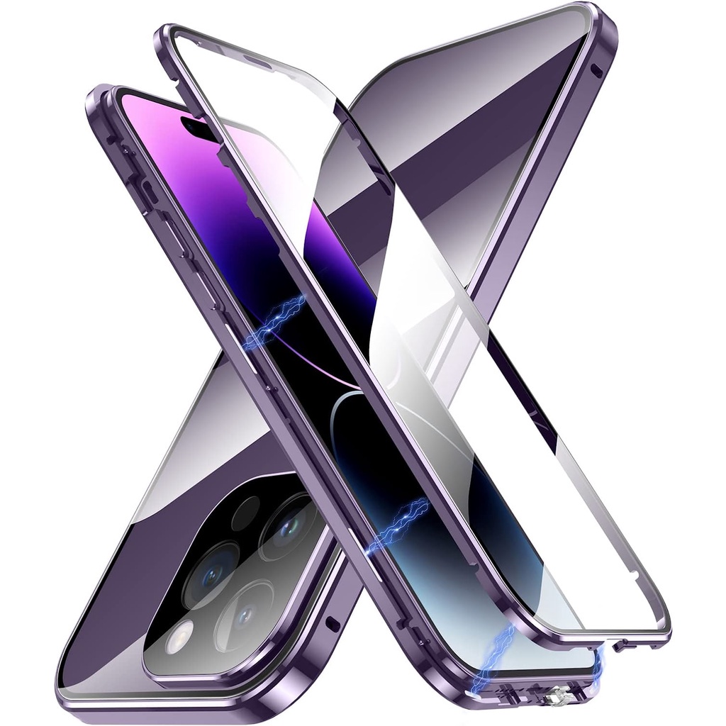 Ốp Điện Thoại Kính Cường Lực Viền Kim Loại Từ Tính Bảo Vệ Toàn Diện Cho iPhone 14 Pro Max 14 Plus
