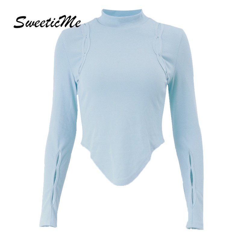 Áo Thun Tay Dài Dáng Ôm Màu Trơn Khoét Lỗ Thời Trang   Gợi Cảm Cho Nữ Màu Sắc