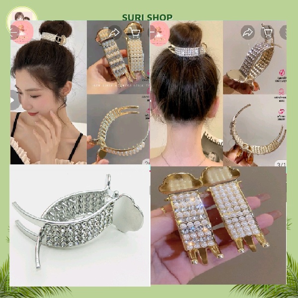 Kẹp tóc càng cua kim loại đính đá sang chảnh phong cách thời thượng cho chị em nữ
