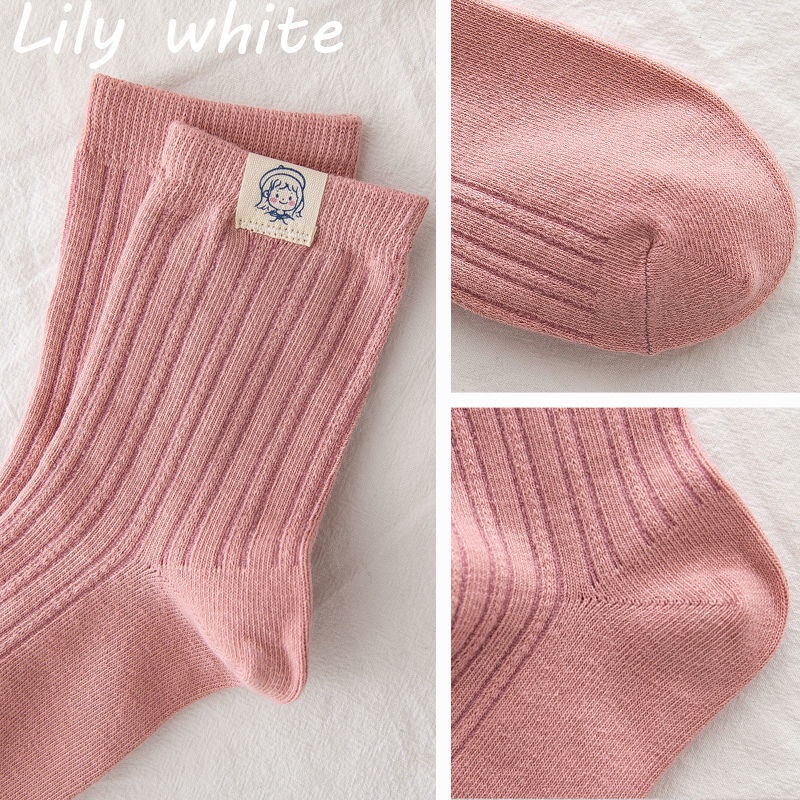 Set 5 Đôi Vớ Cotton Màu Trắng Dễ Thương Phong Cách Nhật Bản Cho Nữ