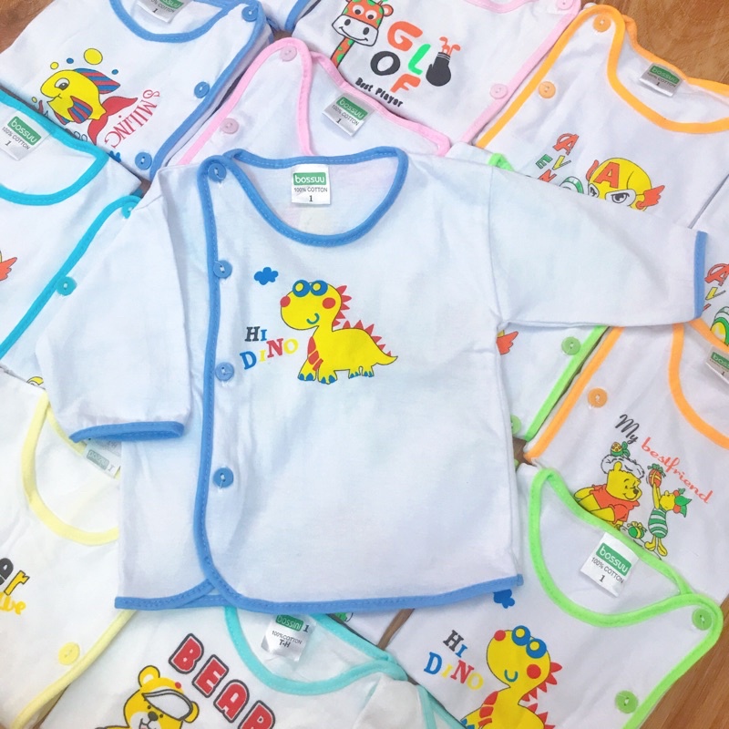 Áo sơ sinh dài tay cài lệch vải cotton mềm mát