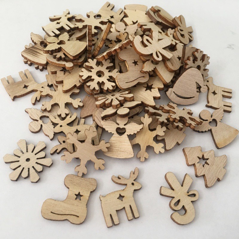Miếng Gỗ Họa Tiết Hoạ Hình Trang Trí Giáng Sinh Nhiều Màu Kiểu Retro Ngẫu Nhiên - Kho Đồ Gỗ Hà Nội