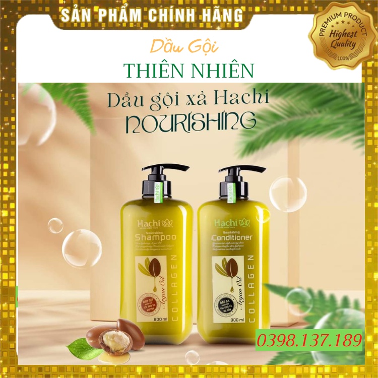 Cặp dầu gội và dầu xả  Argan Hachi 800ml thảo dược thiên nhiên