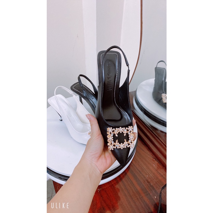 Giày sandal nữ mũi nhọn cao gót 8 phân đá hoa  ZINZIN868( bít mũi quai hậu khoá đá hoa trà 8f