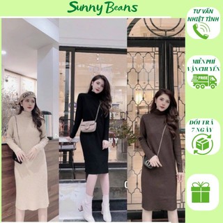 Váy len body đầm len tăm dáng suông cổ ba phân dáng dài( kèm quà tặng )