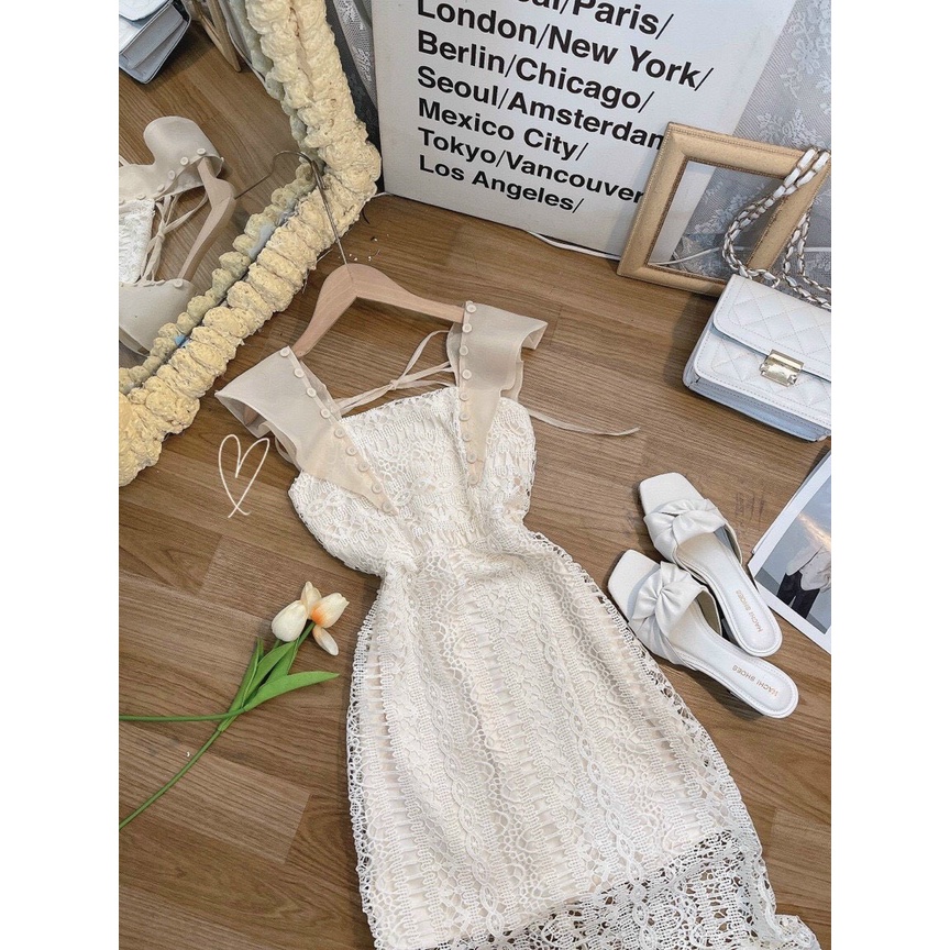 ĐẦM REN KEM BODY TAY TIÊN PHỐI NÚT VOAN