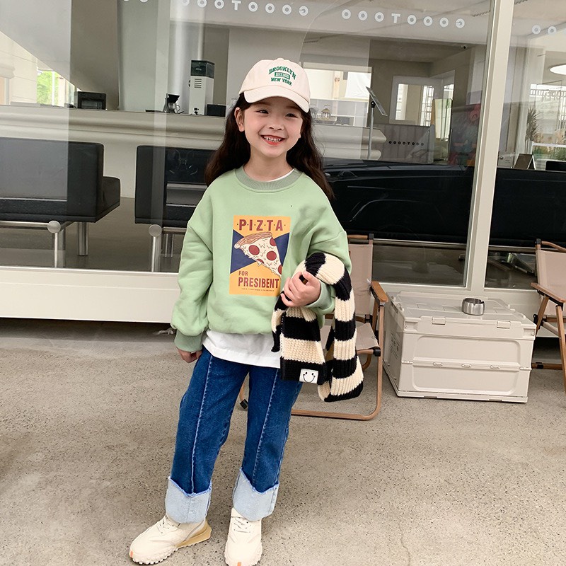 Áo nỉ lót lông mỏng cho bé gái/ bé trai cổ tròn - Hàng thu đông Ambb Kids