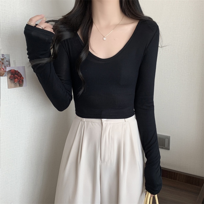 Áo lông cừu SUXI cổ chữ V màu sắc đơn giản dáng ôm thời trang cho nữ