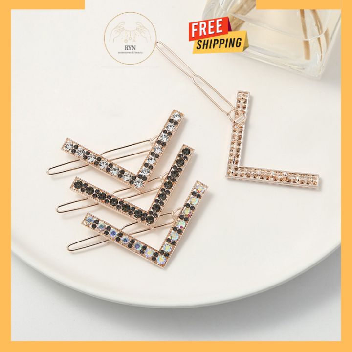Kẹp tóc nữ nửa đầu V-Shaped đính đá dễ thương sang trọng