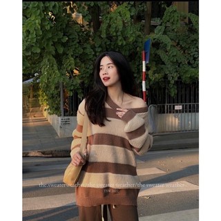 Áo len kẻ nâu tây len bông mềm mịn