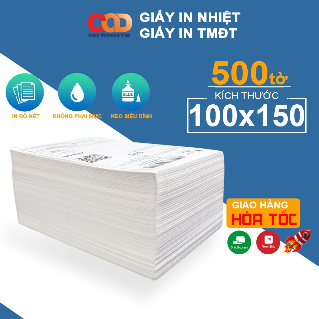 Giấy In Nhiệt Tự Dính Dạng Tập 500 Tờ 100x150 - CÓ SẴN LỚP DÁN - In Đơn Shopee TMĐT