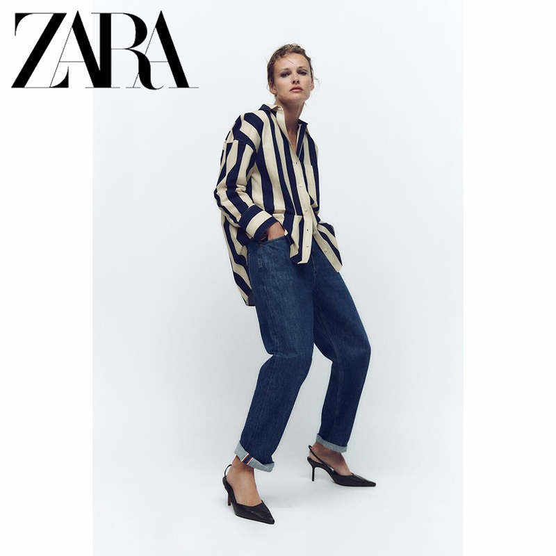 Zara Áo Sơ Mi Dáng Rộng Hoa Văn Kẻ Sọc Thời Trang Mùa Thu Đông Dành Cho Nữ