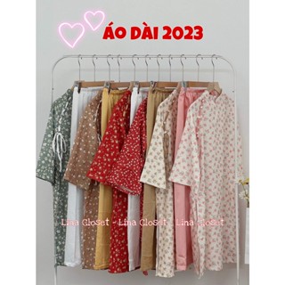 [Ảnh thật] Set áo dài hoa nhí dáng suông tay lỡ mặc Tết - Áo dài cách tân tay lỡ kèm quần suông