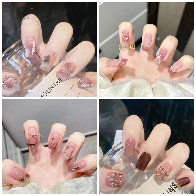 ( N580 - D598 ) Bộ 24 móng giả đính đá cao cấp ( Tặng kèm keo và dũa )