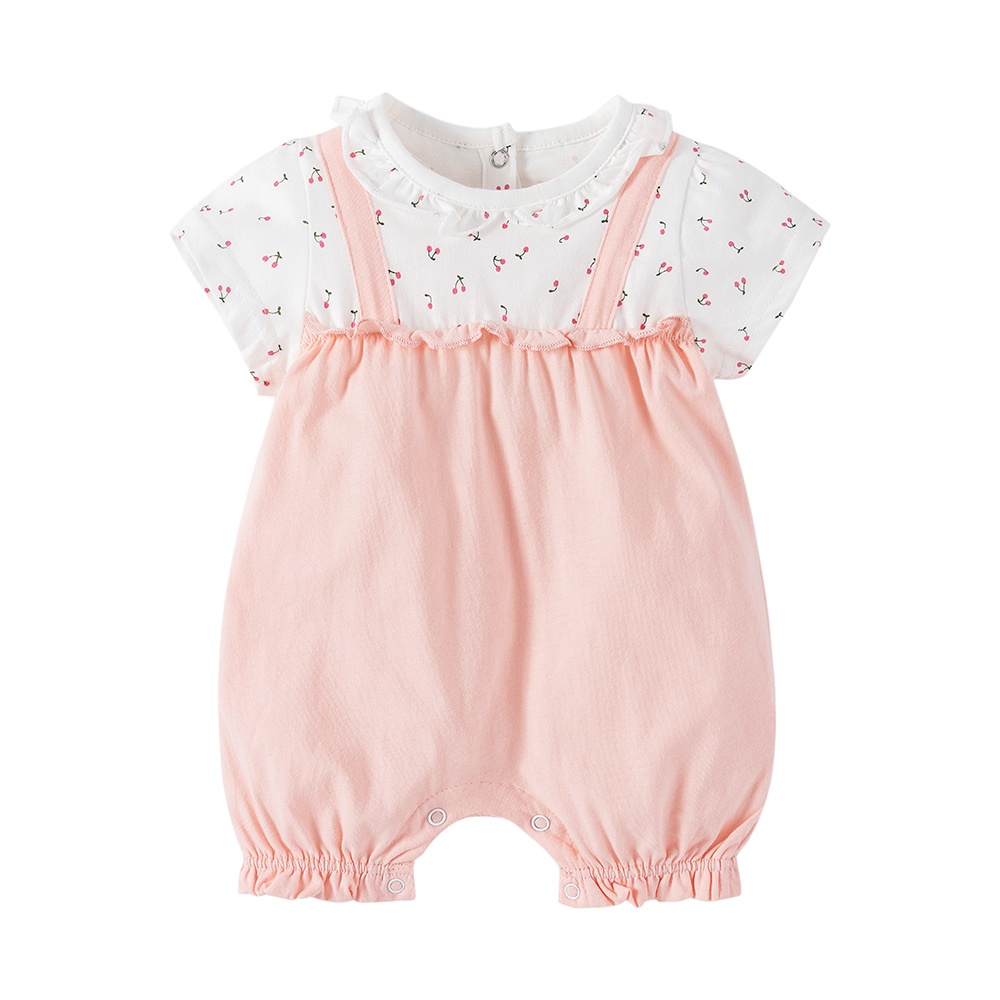 Bộ Áo Liền Quần cotton Màu Hồng cherry Dễ Thương Cho Bé Gái