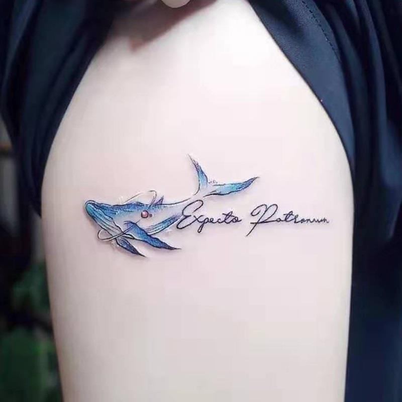Hình Xăm Dán Tạm Thời Chống Nước Lâu Trôi Họa Tiết Cá Voi Xanh Và Chữ Tiếng Anh Độc Đáo Cho Nam Và Nữ