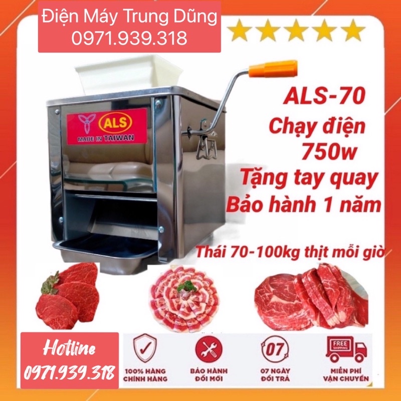Máy Thái Thịt Tươi Sống ALS-70 Loại 1 Cửa Dao 2.0MM 2.5MM 3.5MM 5.0MM Thái Thịt Bò Thịt Nướng Bún Chả Thái Sợi Lạp Xưởng