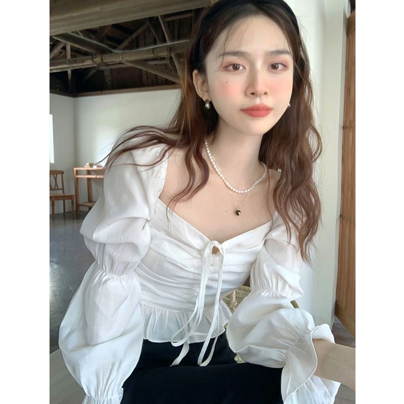 👗Trang phục Junyi💗 Áo Sơ Mi Tay Phồng Cổ Vuông Phong Cách Retro Pháp Thời Trang Mùa Xuân Dành Cho Nữ