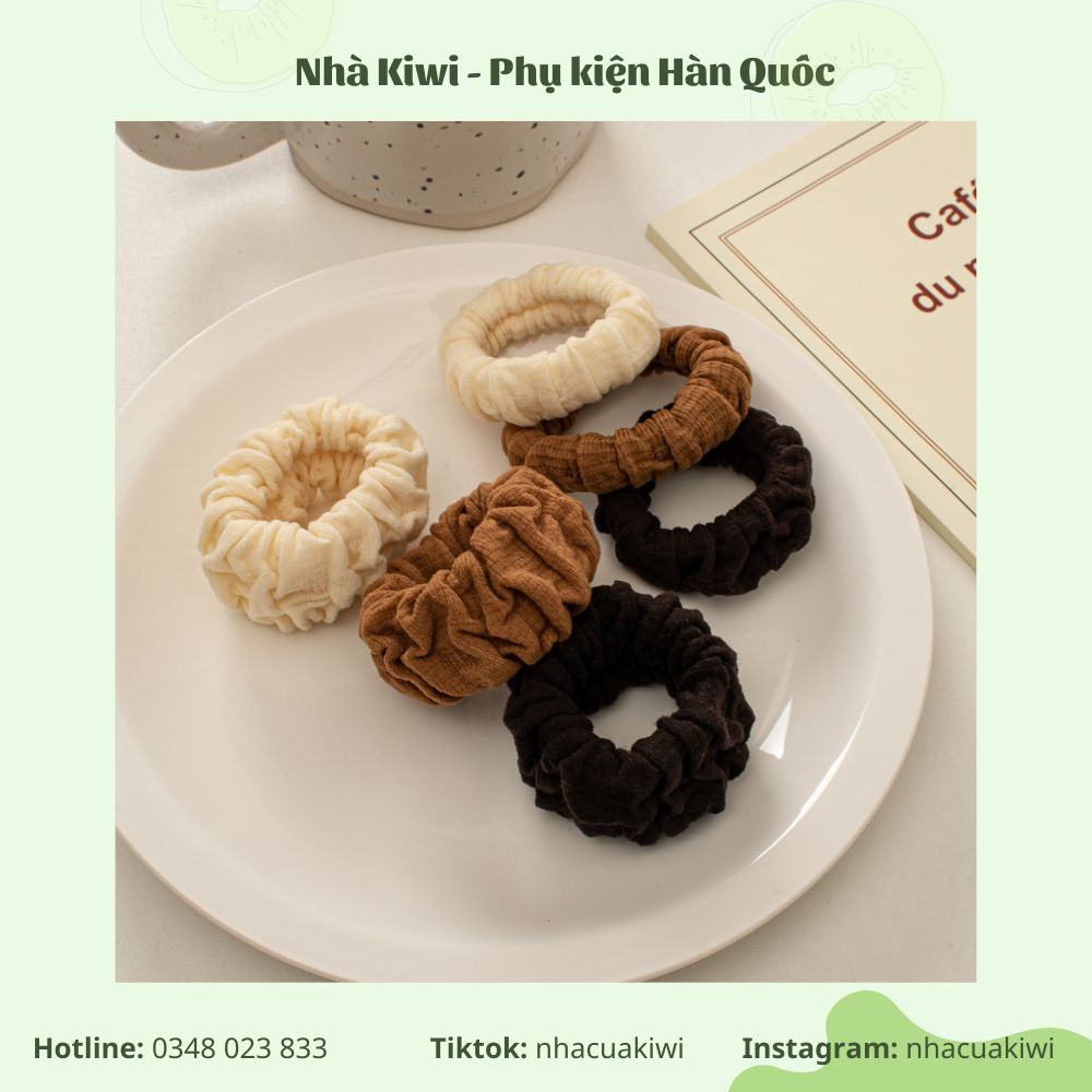 Set 6 cột tóc vòng xếp ly đơn giản tone màu vintage