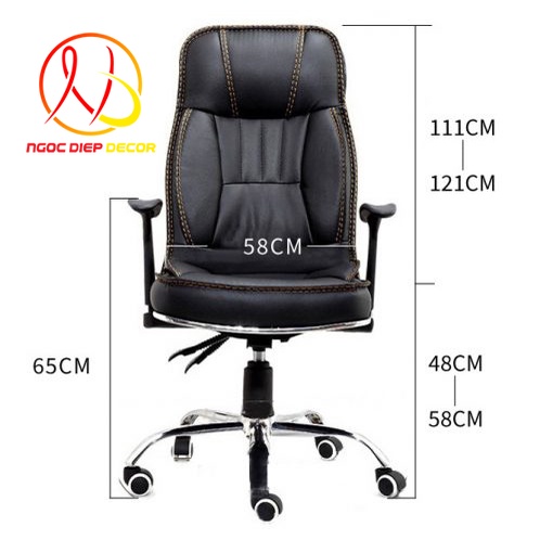 Ghế giám đốc ngả lưng, ghế da cao cấp, ngả 155 độ xoay 360 độ, tăng chỉnh linh hoạt, khung thép mạ crom sang trọng