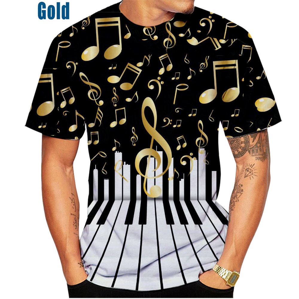 Mới Áo Thun Tay Dài In Hình Nốt Nhạc 3D Cá Tính Cho Nam Nữ