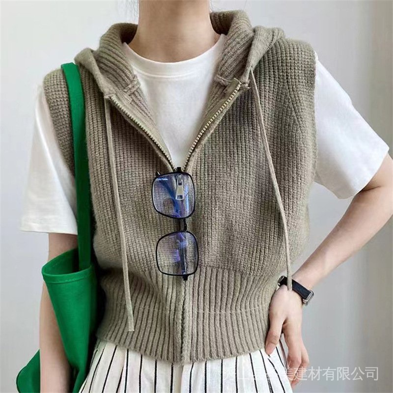 Áo Khoác Cardigan Dệt Kim Không Tay Có Mũ Trùm Phối Khóa Kéo Thời Trang Mùa Thu Mới Cho Nam Và Nữ V8BA