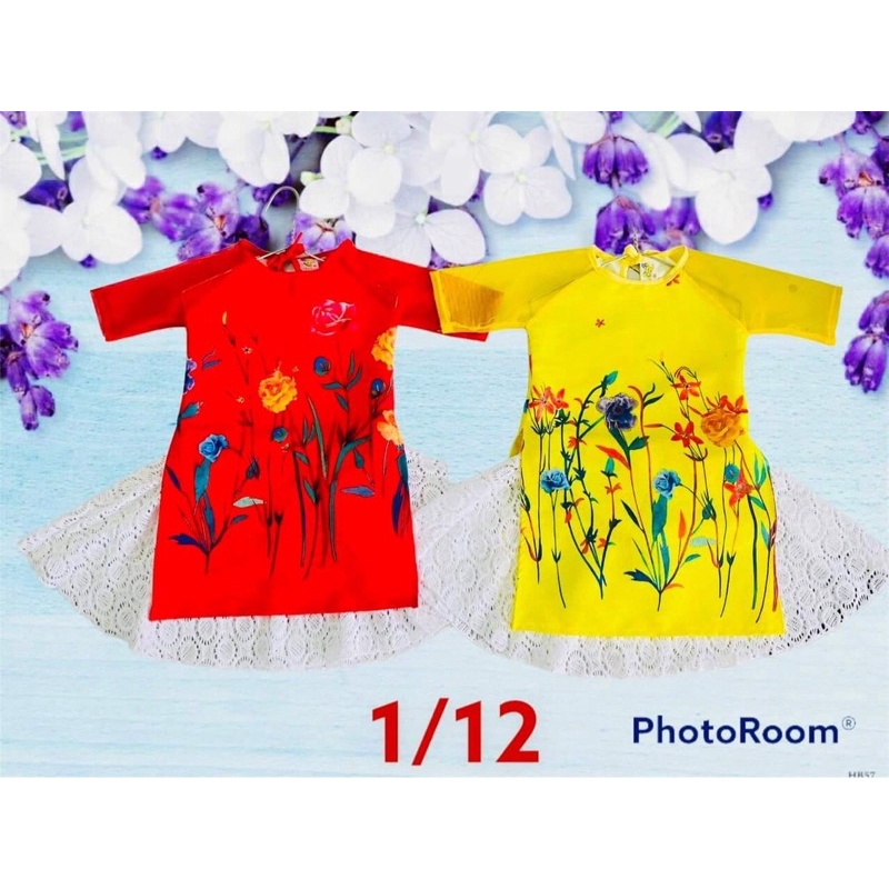 Set áo dài cách tân gấm , chân váy ren bé gái 7-18kgas