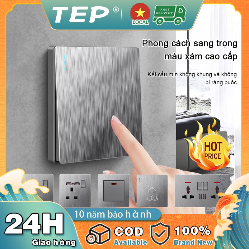 Công tắc tường Ổ cắm điện Siêu mỏng sơn màu xám mở hai điều khiển chuyển mạch 86 loại tường nhà nhà 5 lỗ ổ cắm bảng điều