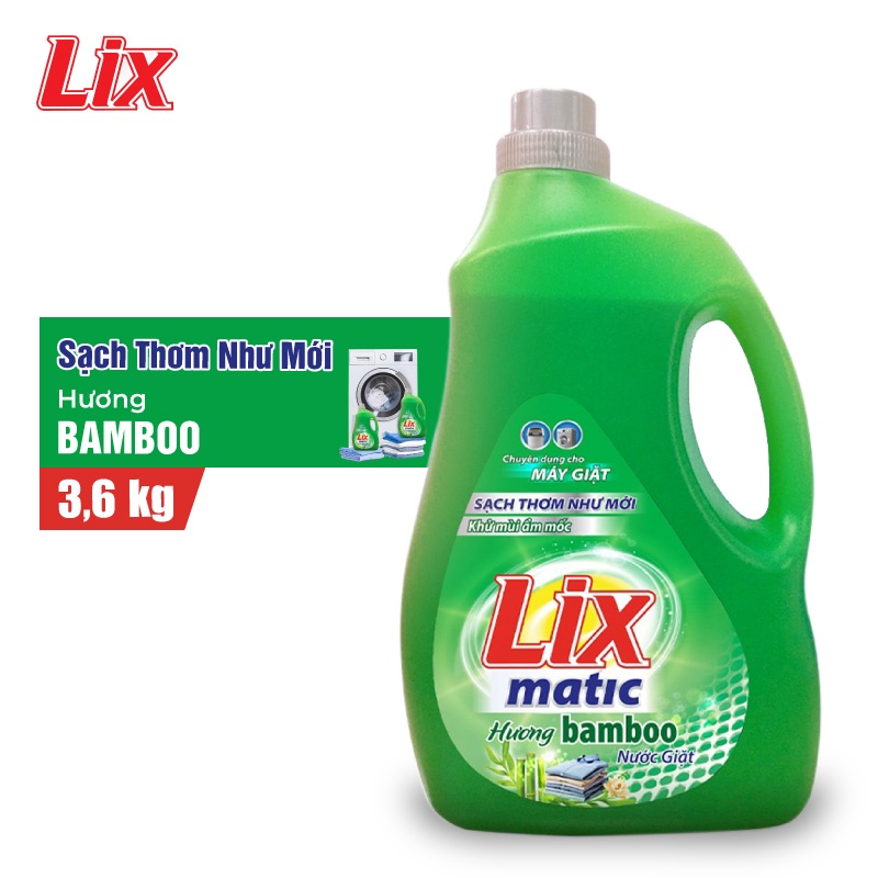 Combo 2 Chai nước giặt Lix Matic hương bamboo (2 chai x 3.6kg) N2601 - Dành cho máy giặt cửa trước