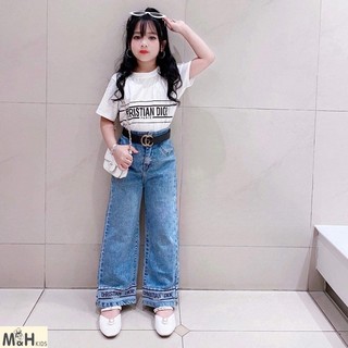 Set áo phông quần jean xuông dior cao cấp xịn xò cho bé gái 18-42kg